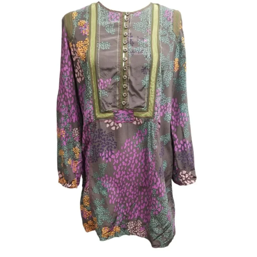 A Common Thread Multicolored Silk Blouse Tunic Size Medium - Picture 1 of 7